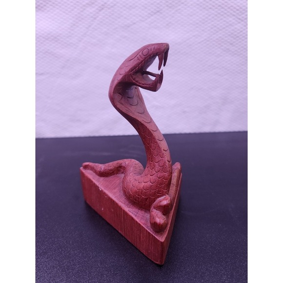 Wooden Cobra Snake Striking Attacking Figurine Wood Hand Carved‎ Vintage RARE - Picture 1 of 7